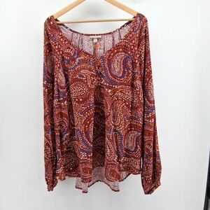 Knox Rose XXL Tunic Blouse‎ Long Sleeve Boho Paisley Hippie Peasant Career Work